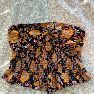 Free People Black Floral Smocked Top